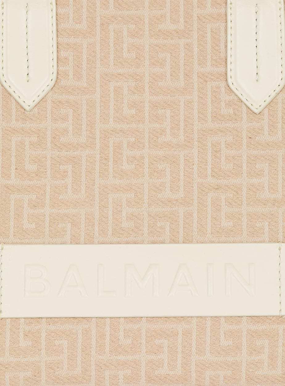 Balmain B-army 36 Monogrammed Canvas Jacquard And Leather Tote Bag In Sand