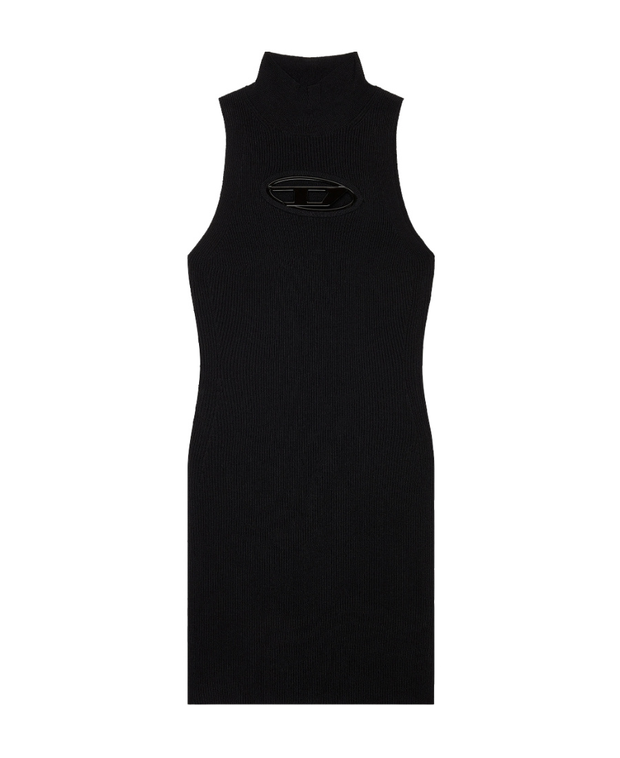 Diesel Mini Black Dress With Oval D Cut Out Detail In Stretch Cotton Woman In Black