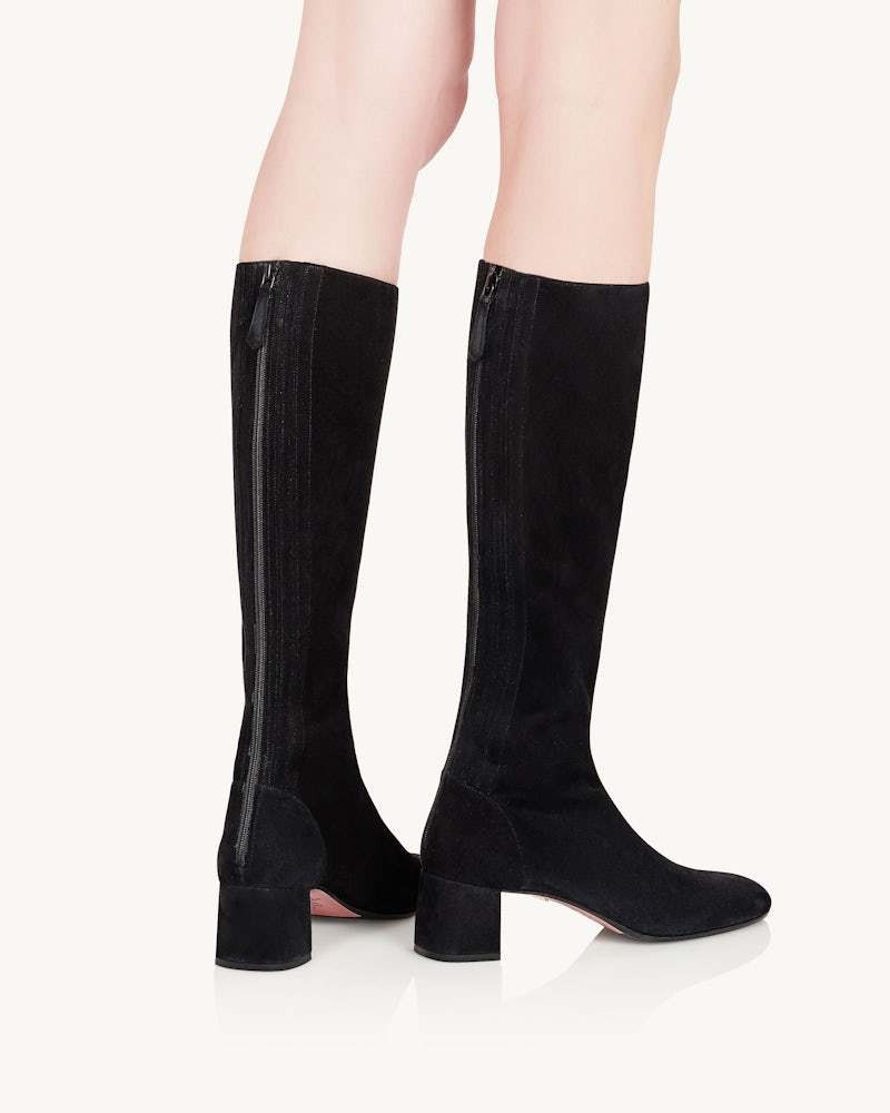 Aquazzura High Block Heel Knee-high Suede Boots In Black