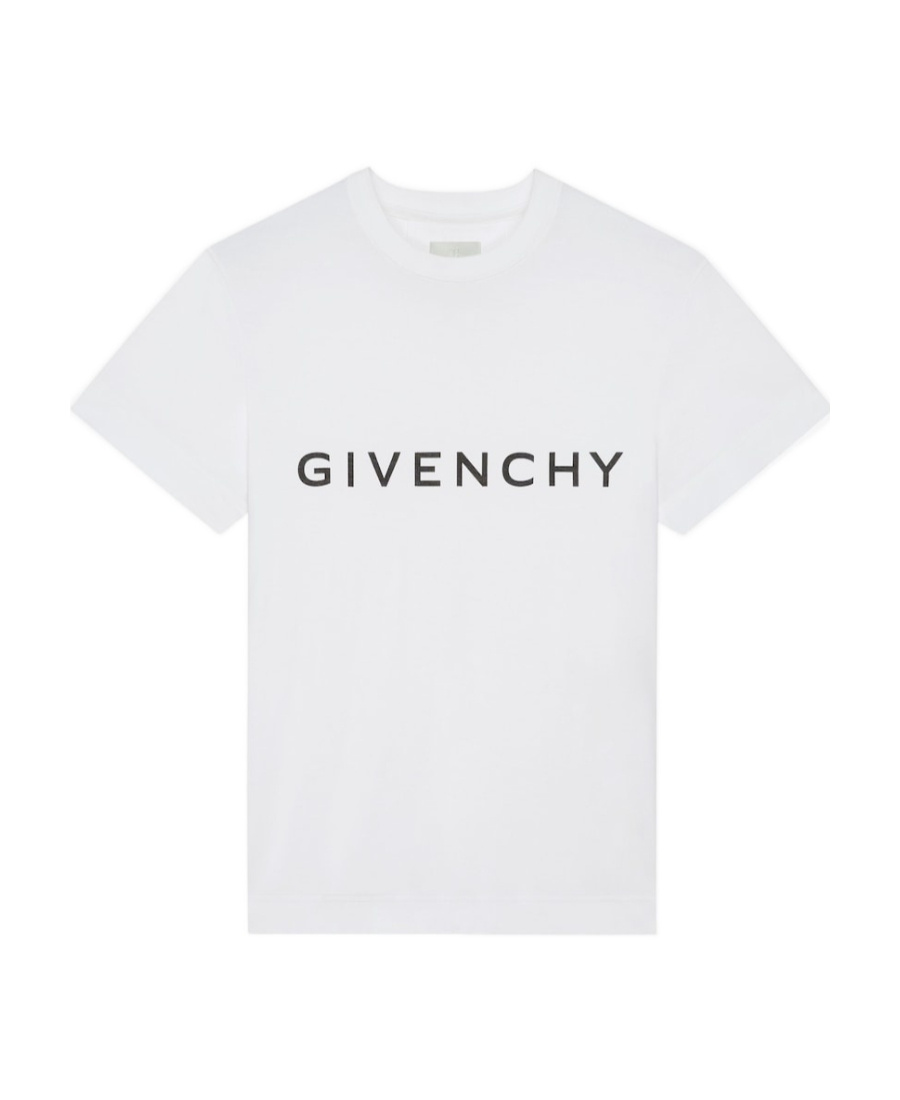 Givenchy White Crewneck T-shirt With Logo Print In Cotton Man In White
