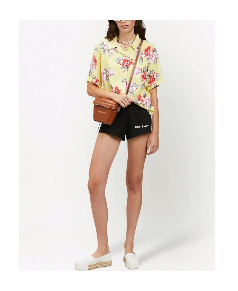 Palm Angels Hibiscus-print Short Sleeve Shirt In Yellow