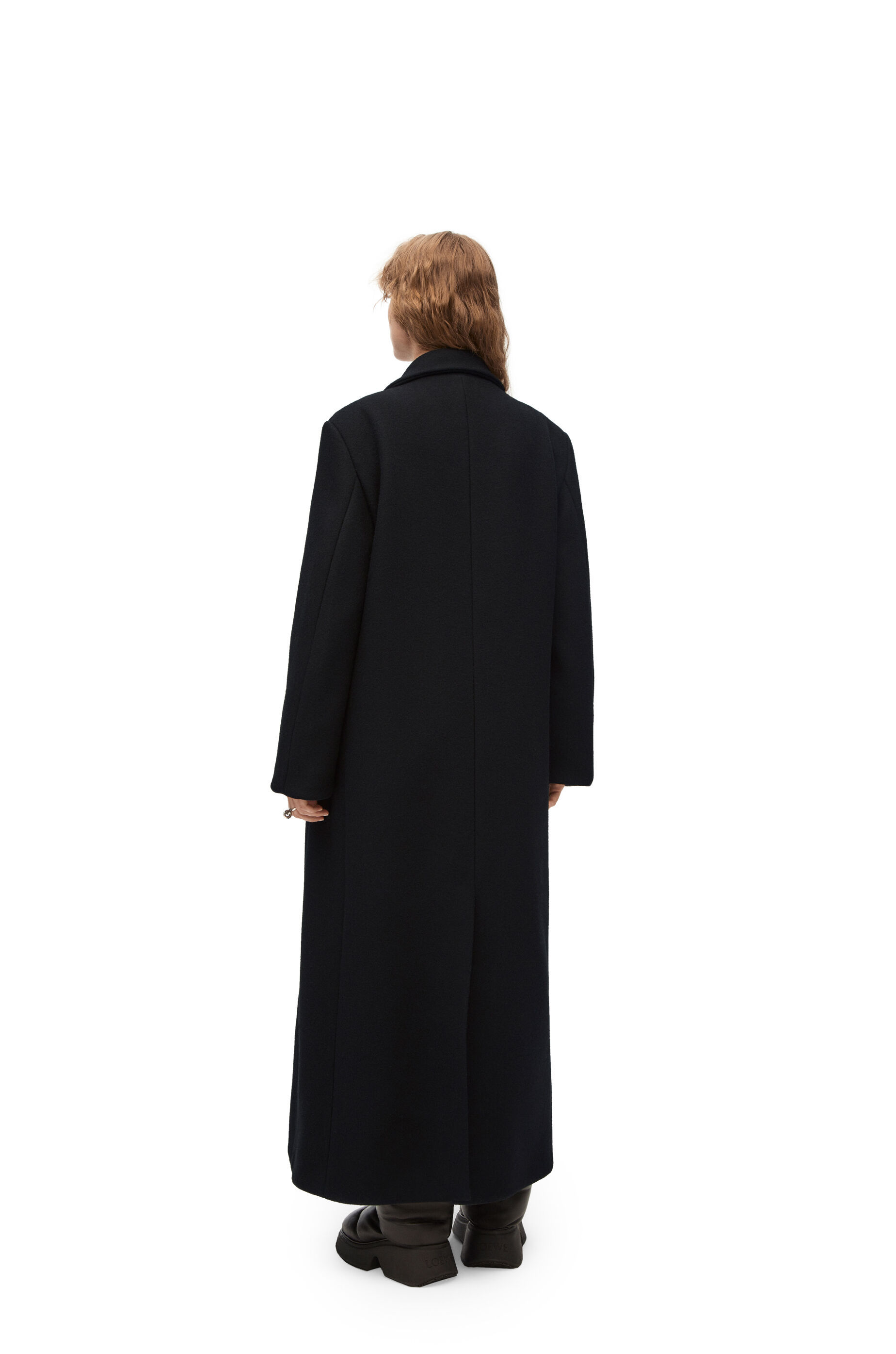 Shop Loewe Single Breasted Coat In Wool And Cashmere In Black