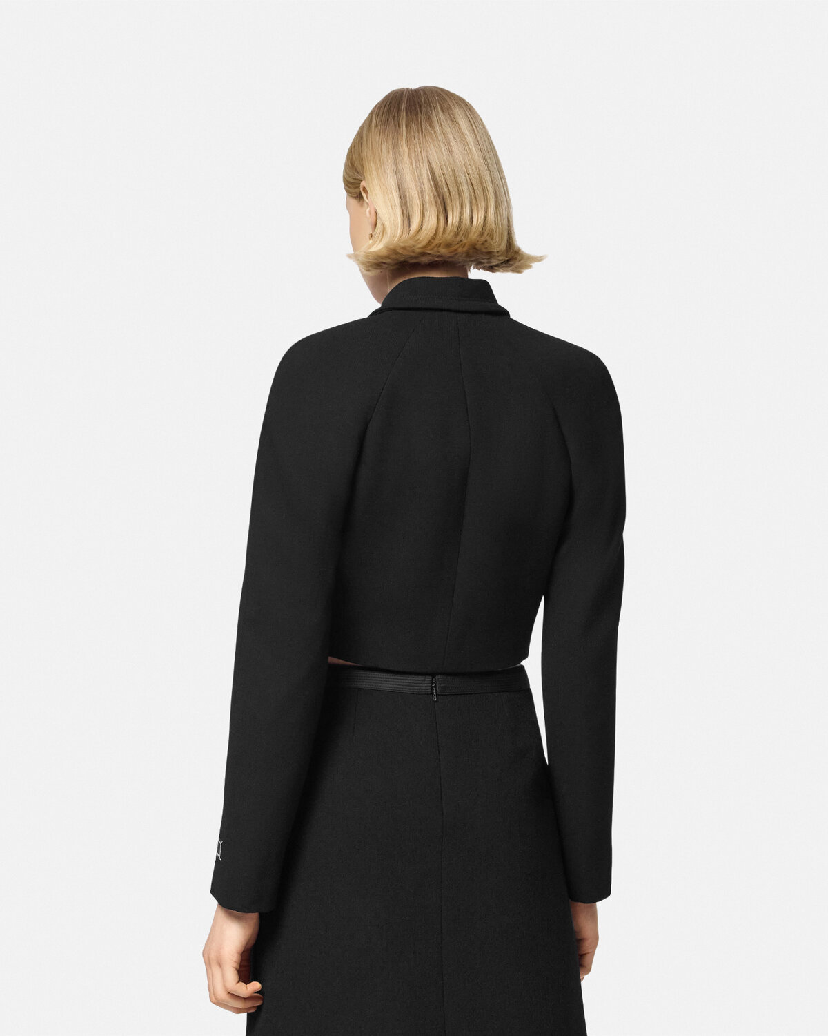 Versace Single-breasted Stretch Crepe Crop Informal Jacket In Black