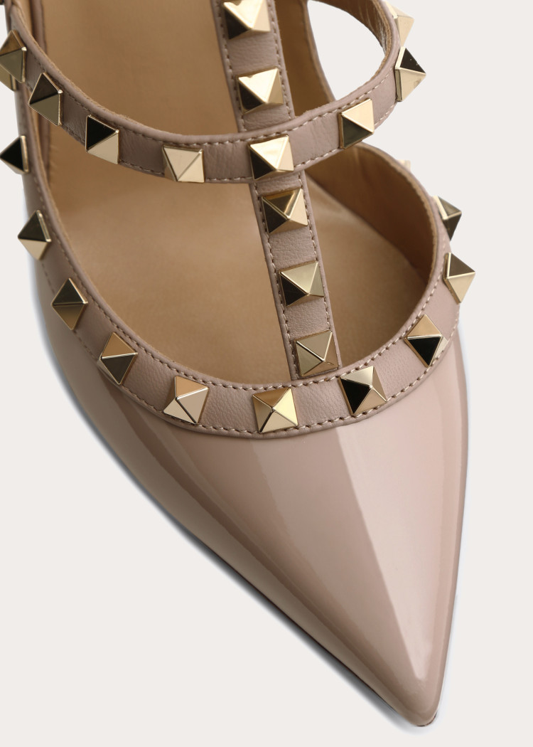 Valentino Rockstud Pointed Toe Caged Pumps In Neutral