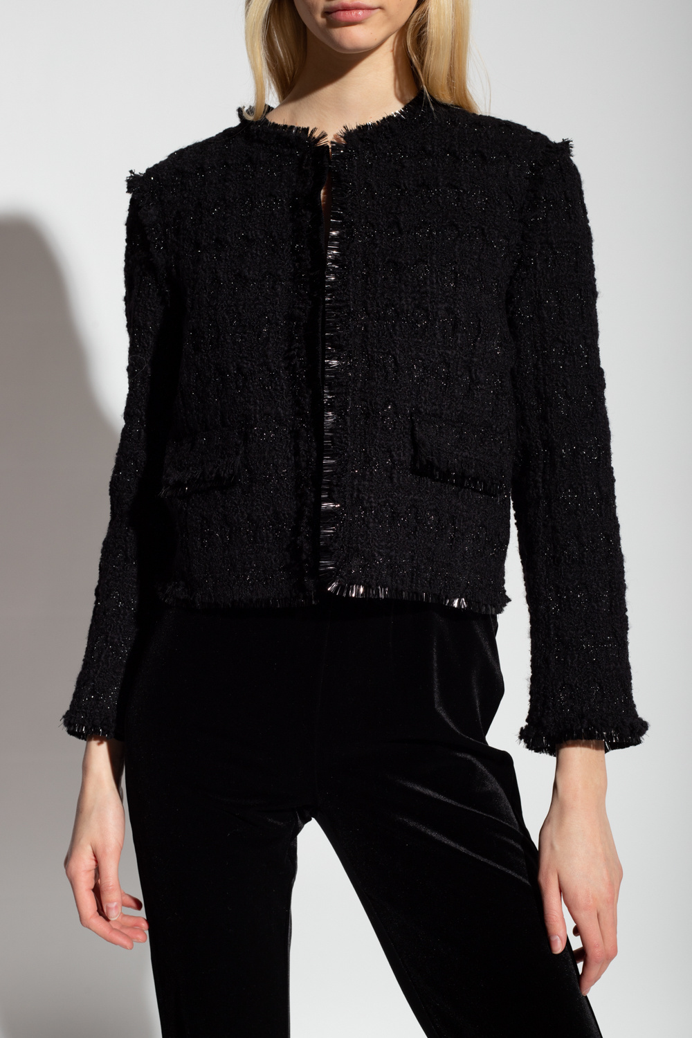 Tory Burch Tinsel-tweed Cropped Jacket In Black