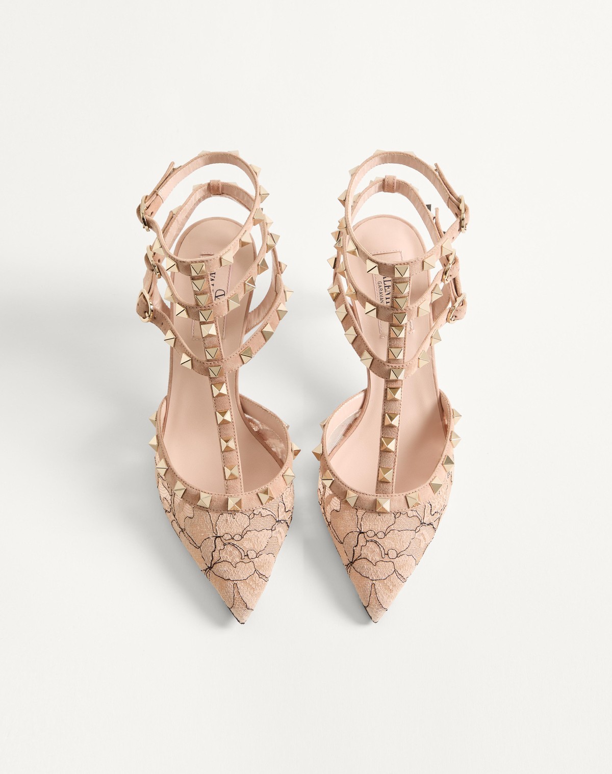 Valentino 65mm Rockstud Lace Ankle-strap Pumps In Multi