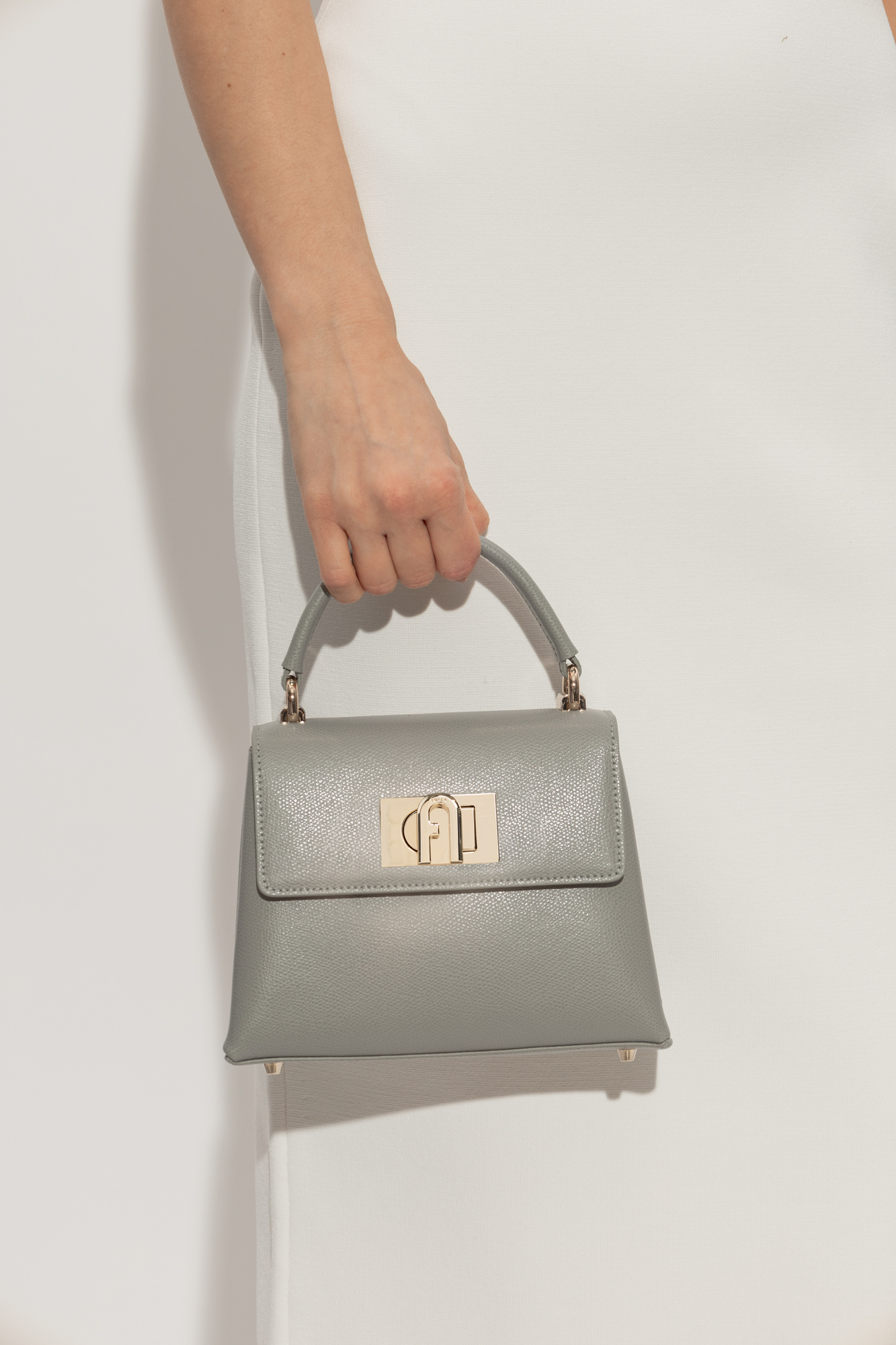 Furla 1927 Twist-lock Mini Tote Bag In Gray