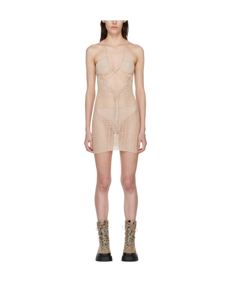 Misbhv Beige Cotton Mini Dress In Nude