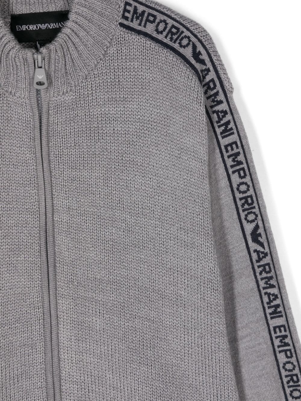 Emporio Armani Logo-intarsia Zip-up Sweater In Gray