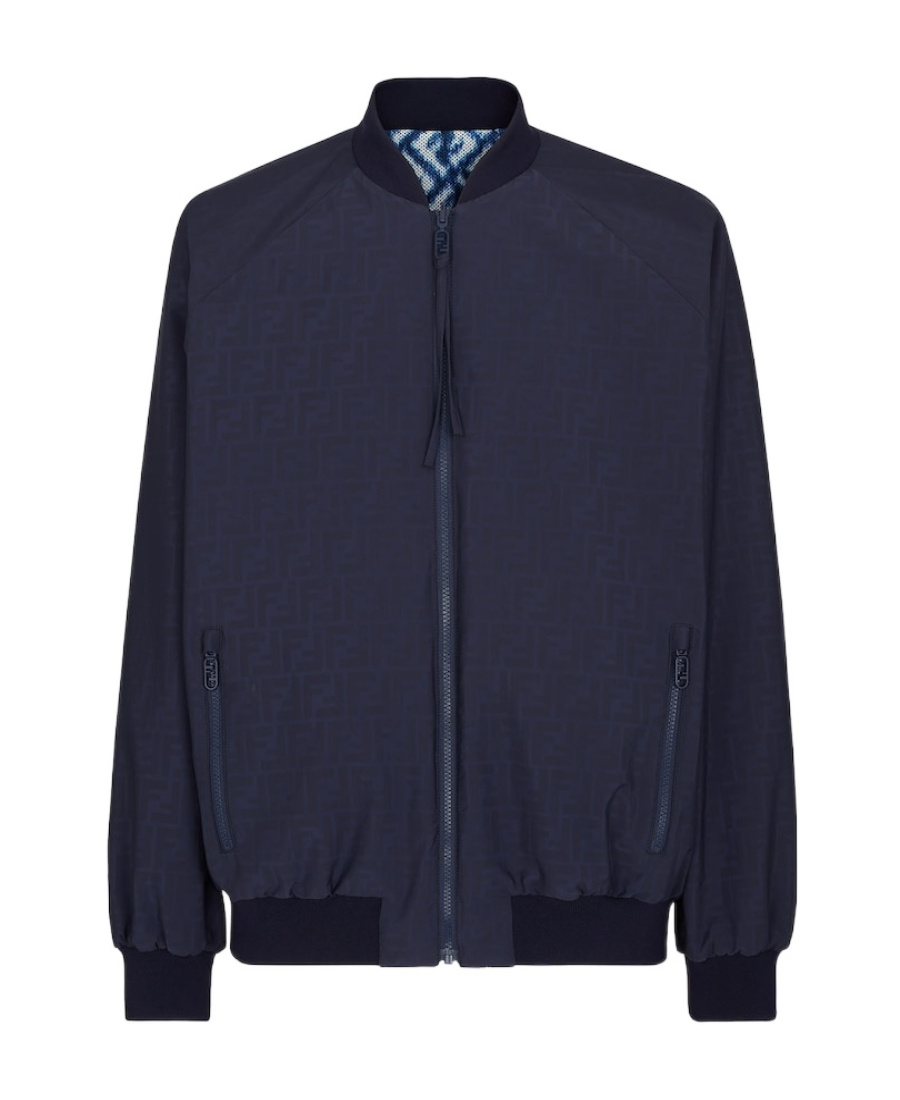 Shop Fendi Blue Nylon Bomber Jacket In Black