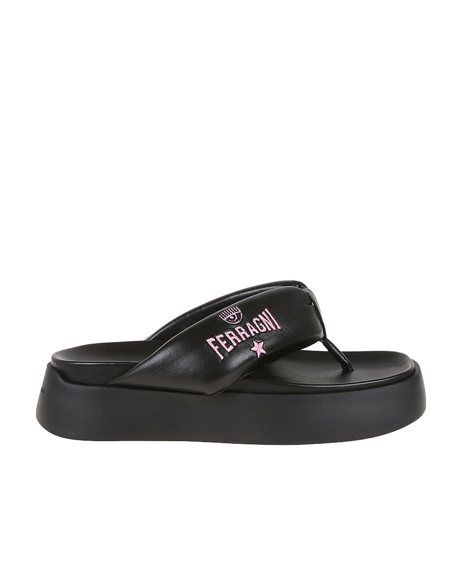 Shop Chiara Ferragni Logo Detailed Platform Flip Flops In Black