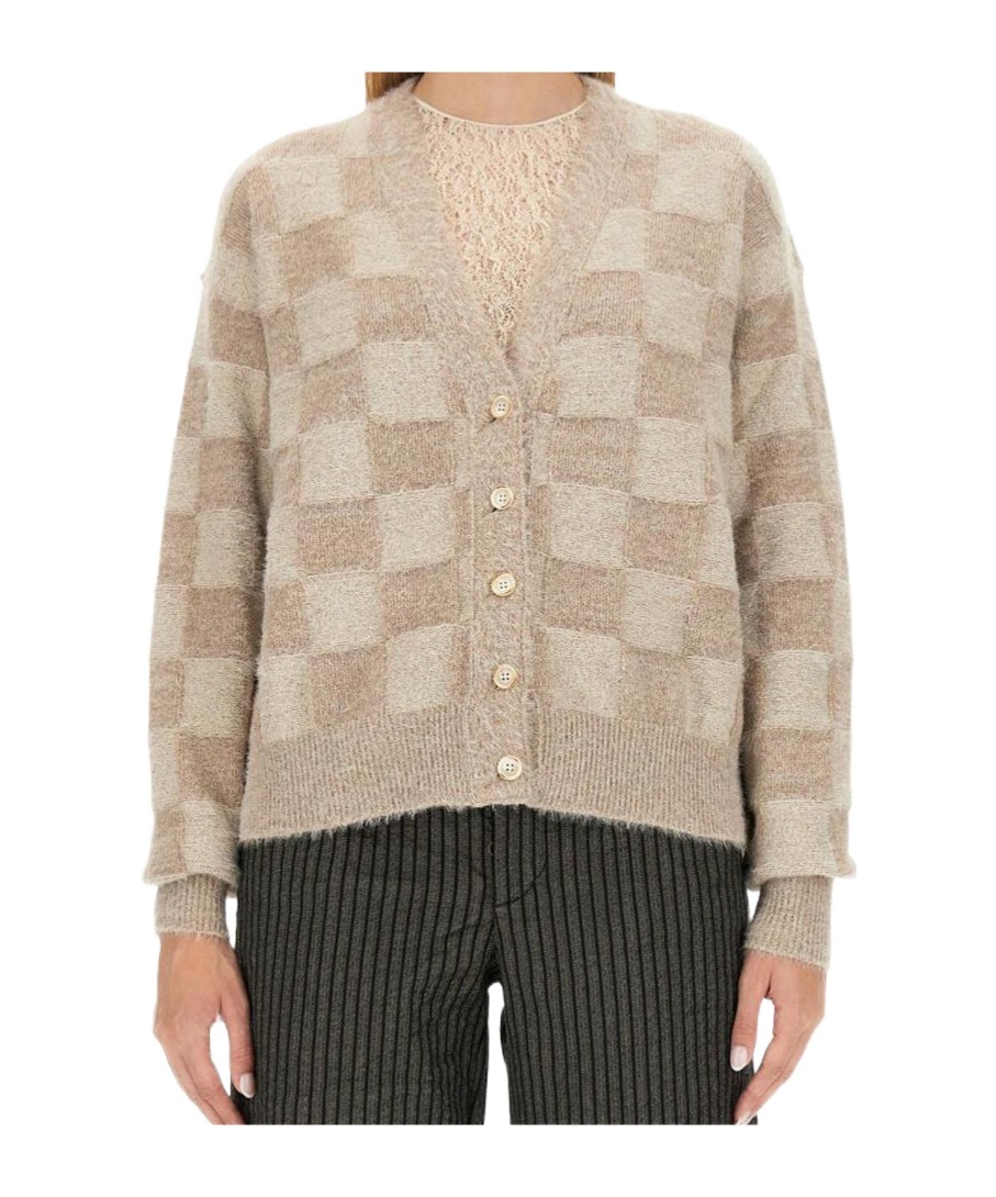 Uma Wang Checkerboard Knitted Cardigan In Brown