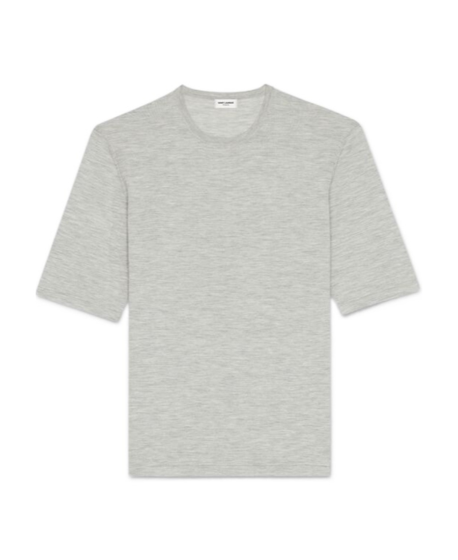 Saint Laurent Crew-neck Short-sleeved Sweatshirt In Gray