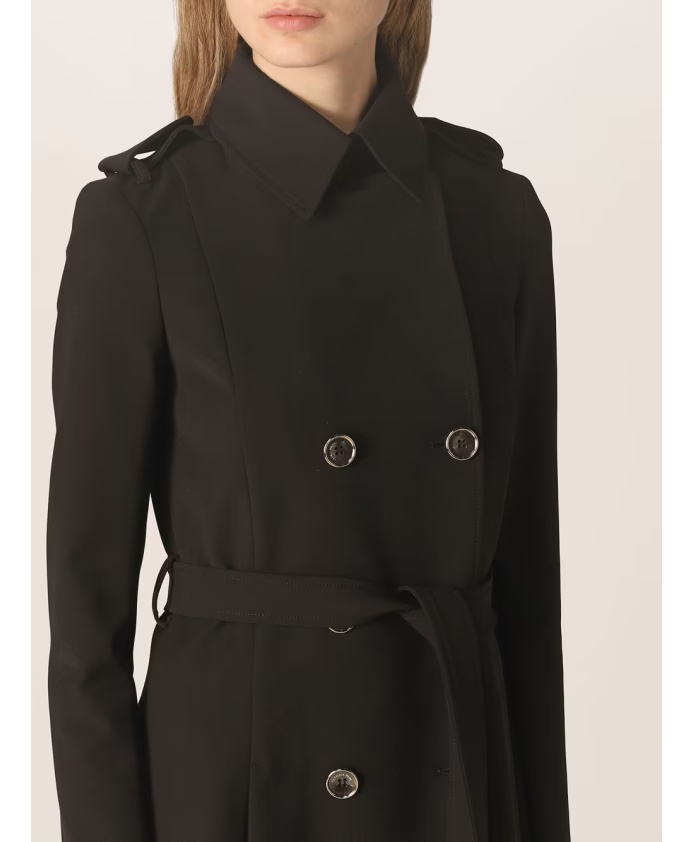Shop Patrizia Pepe Double Breasted Trench Coat In Black
