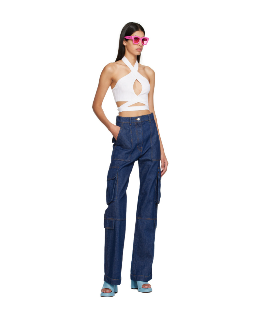 Msgm White Wrap Tank Top In Blue