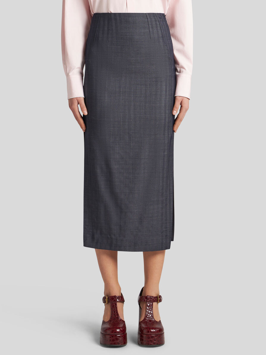 Etro Elegant Blue Midi Skirt With Stylish Side Openings In Black