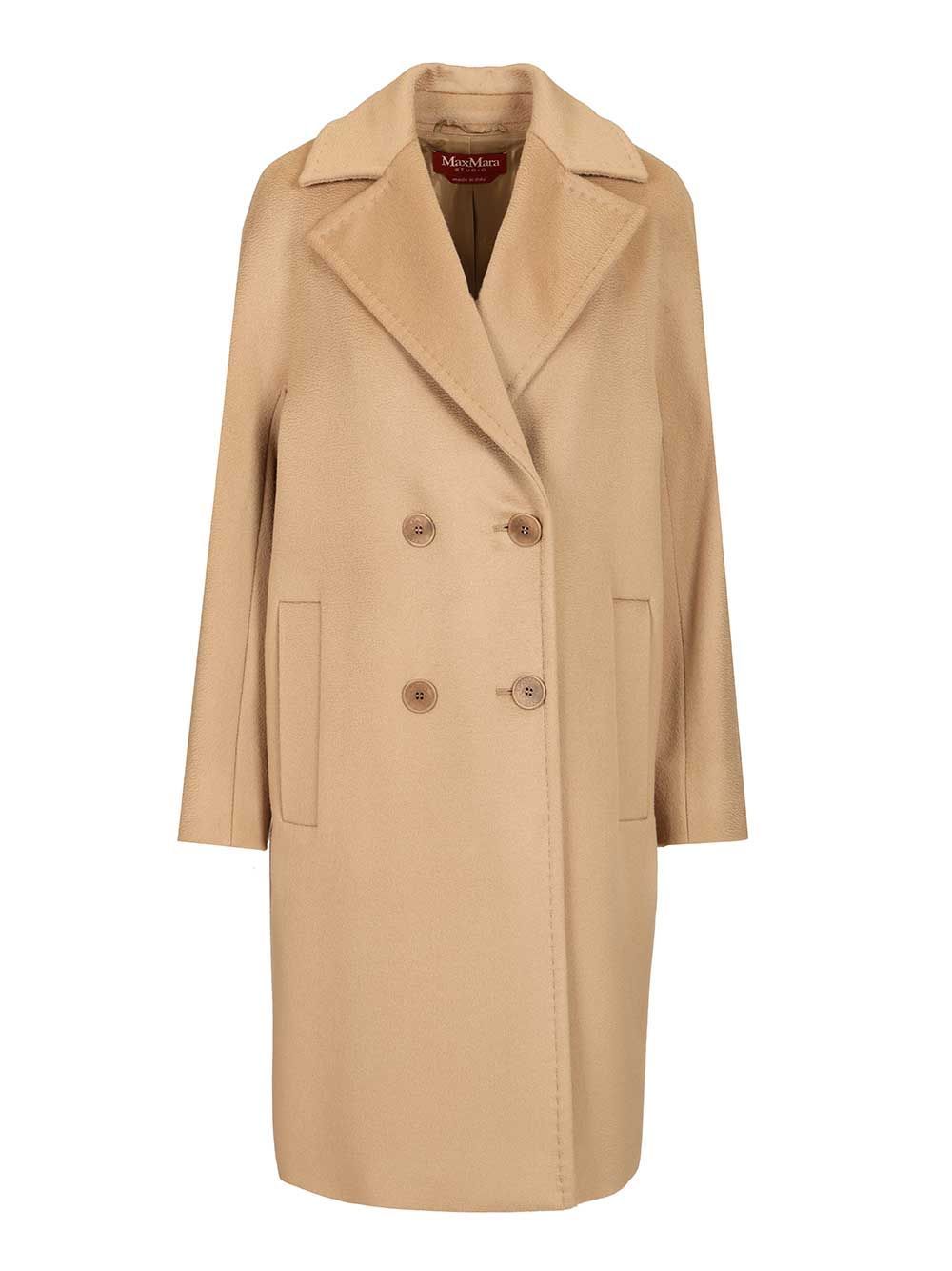Max Mara Agenda Double Breasted Cocoon Long Wool Drap Coat Coats Beige In Brown