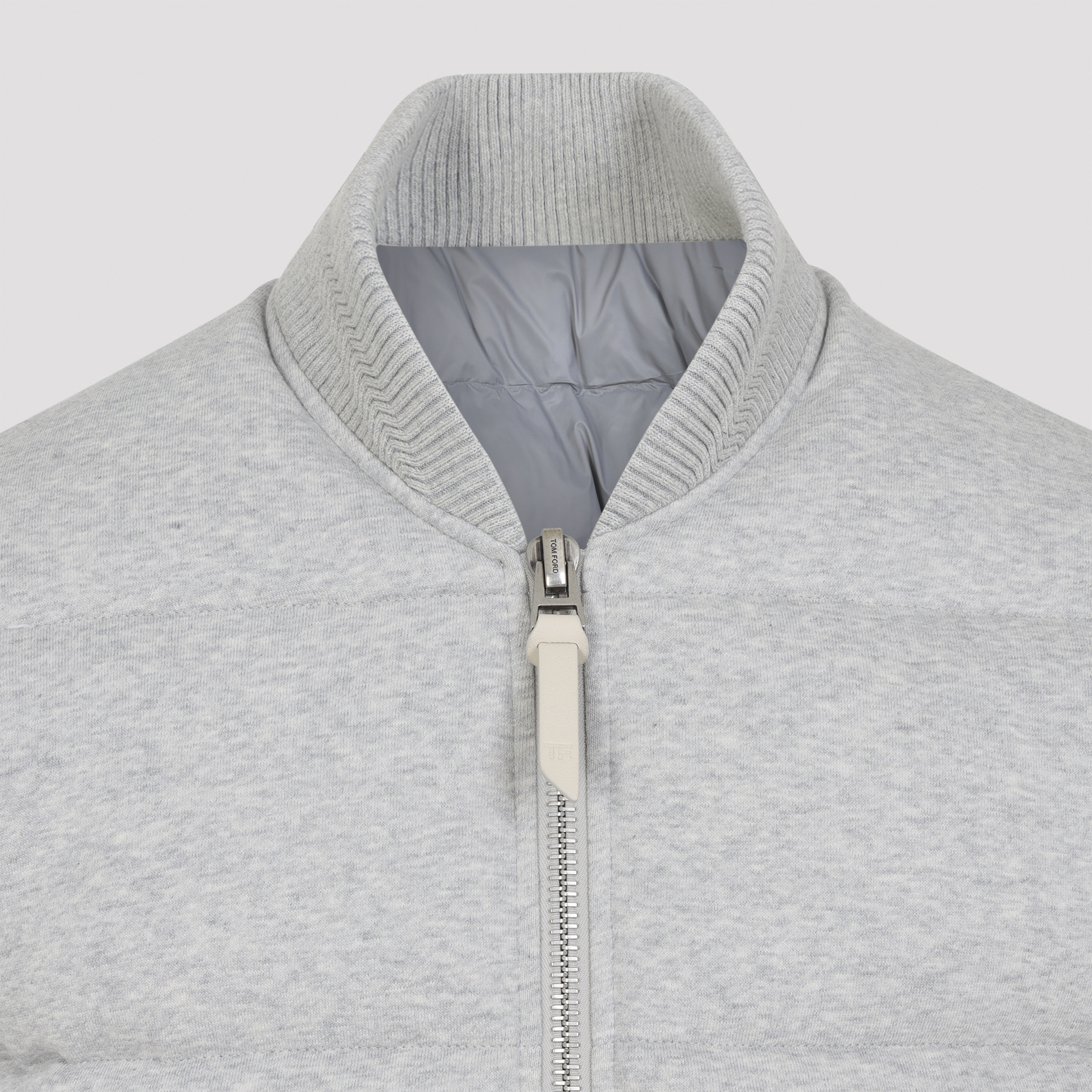 Tom Ford Quilted Ribbed Collar Side Pockets Jacket In Gray