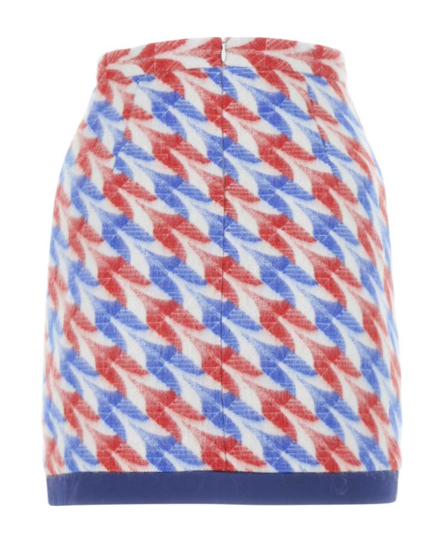 Casablanca Wool Blend Mini Skirt With Printed Houndstooth Pattern In Blue