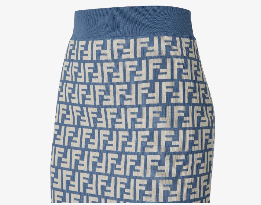 Fendi High-waisted Knit Knee-length Skirt With All-over Pattern In Gray