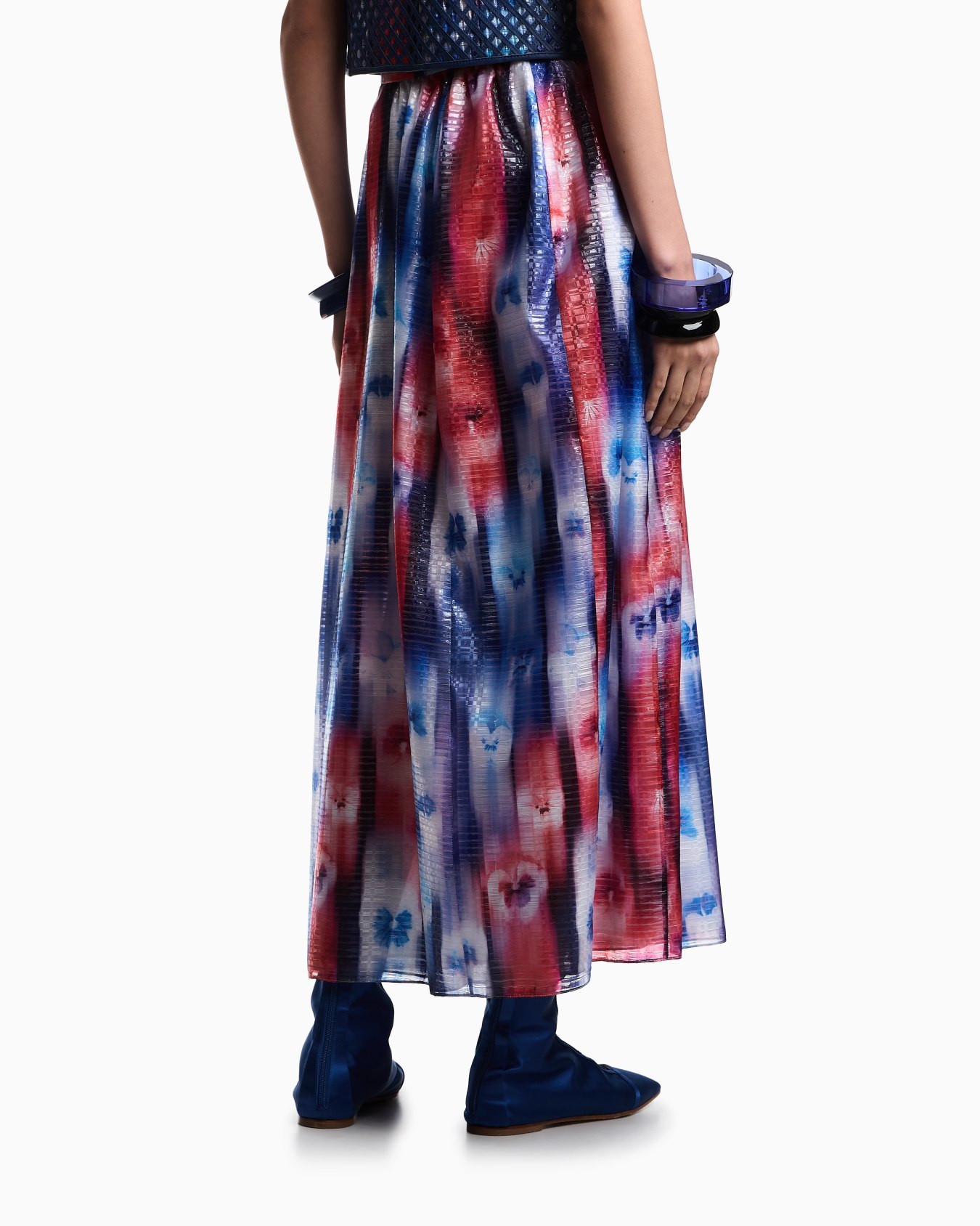 Emporio Armani Long Skirt In Fluid Technical Fabric With A Gradient Floral Pattern