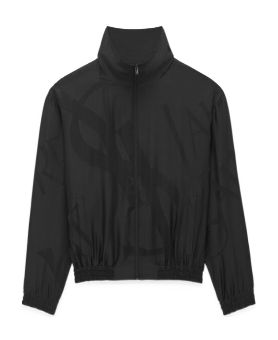 Saint Laurent Logo-print Tonal Silk Jacket In Black