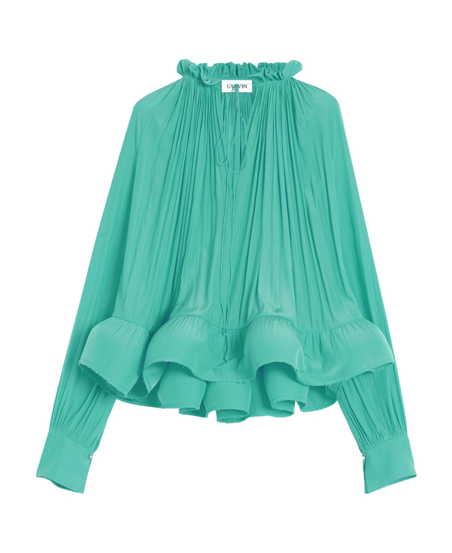 Lanvin Charmeuse Blouse With Long Sleeves For Women In Green