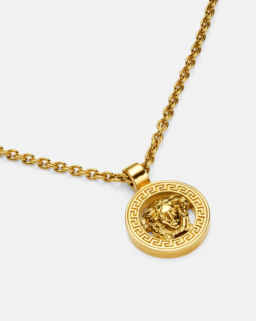 Versace Logo Plaque Chain Necklace In Yellow