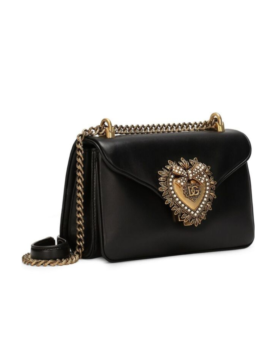 Dolce & Gabbana Medium Devotion Leather Crossbody Bag In Black