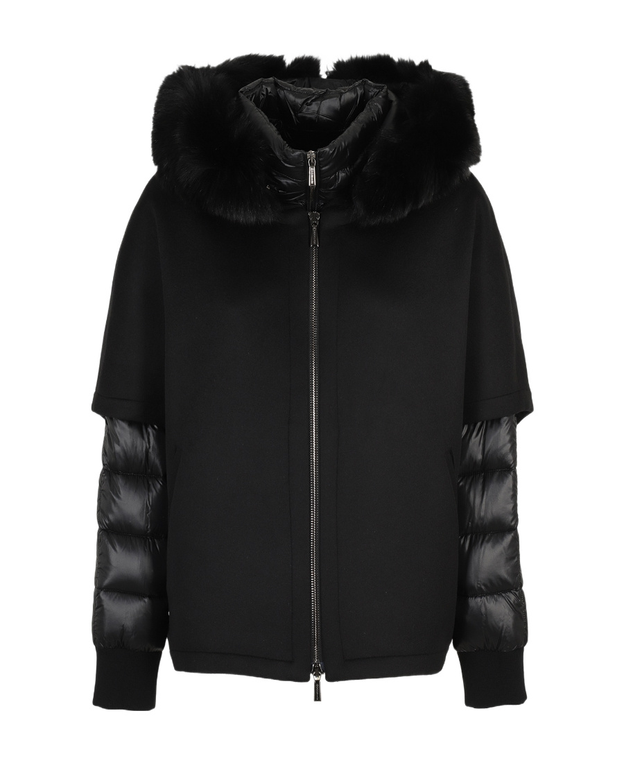 Moorer Hooded Jackets With Fur Trim And Quilted Sleeves In Black