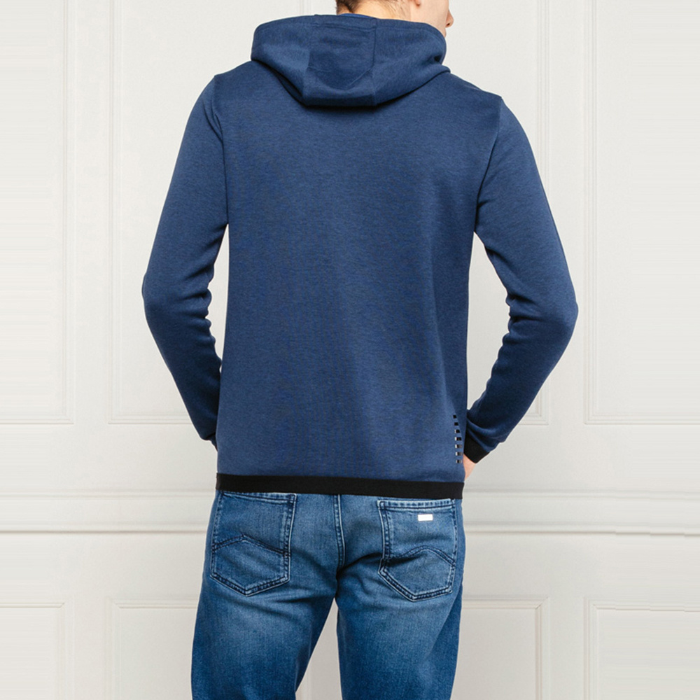 Ea7 Logo Hooded Casual Coat In Blue
