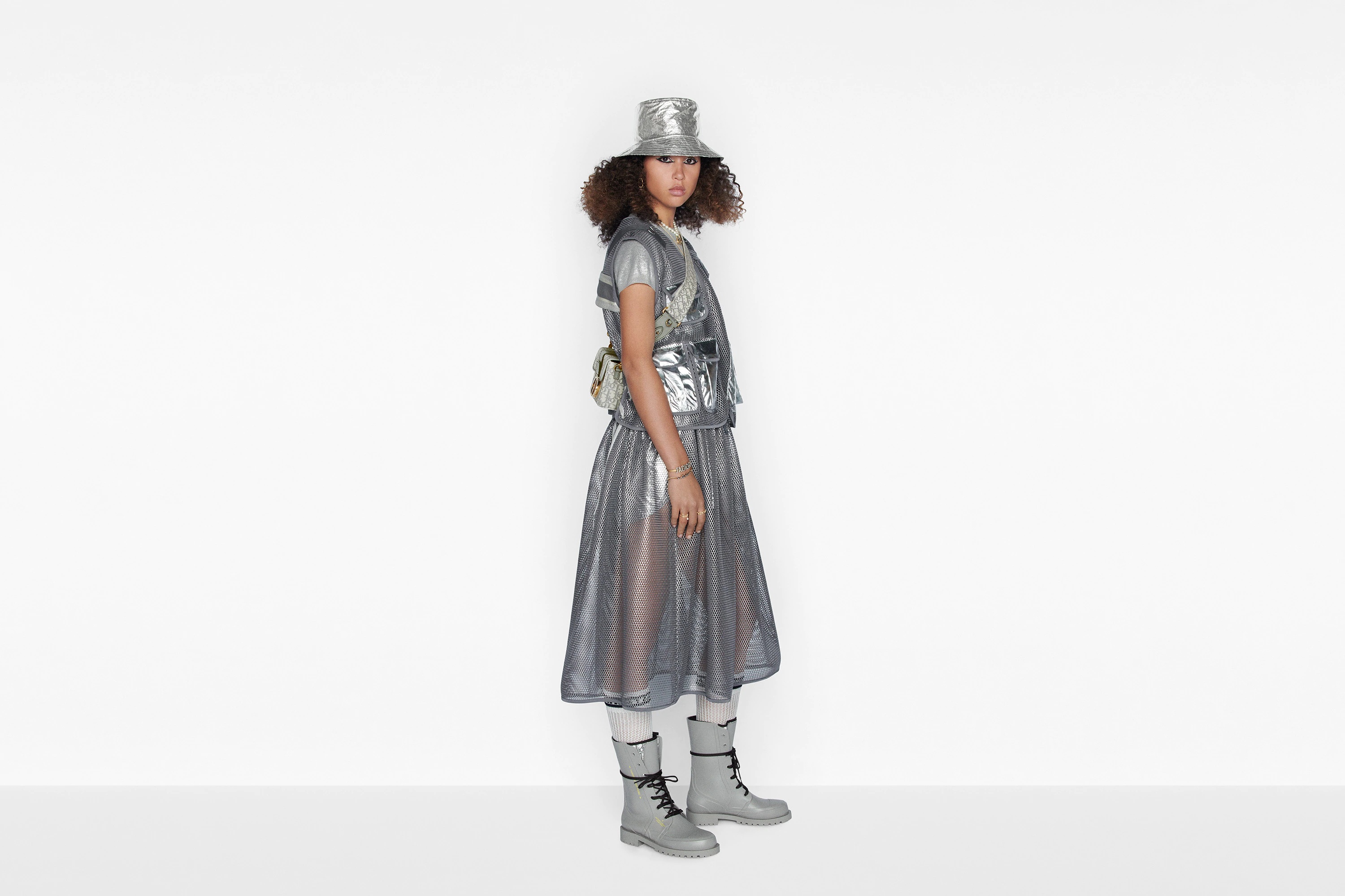 Dior Metallic Drawstring Skirt In Gray