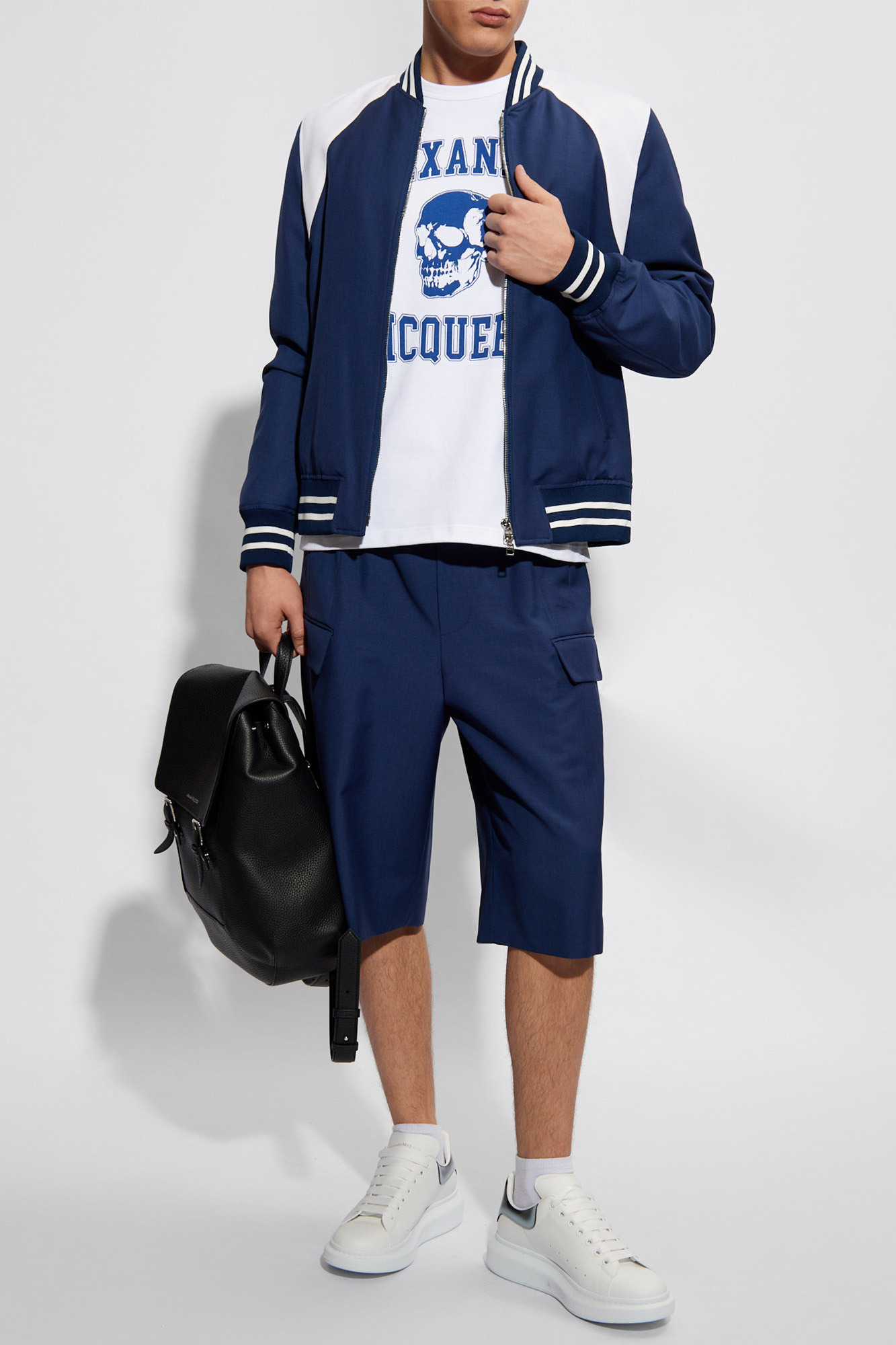 Alexander Mcqueen Mohair Blend Cargo Shorts With Elastic Waistband In Blue