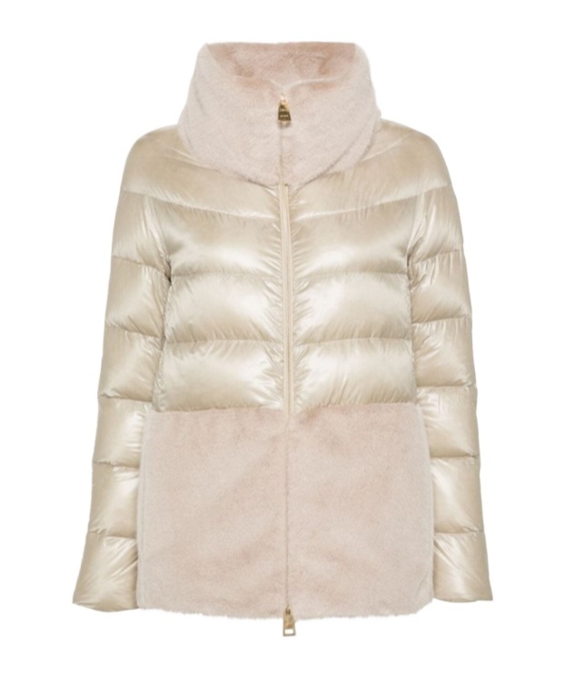 Herno Ultralight Nylon And Lady Alternative Fur Hooded Jacket In Nude