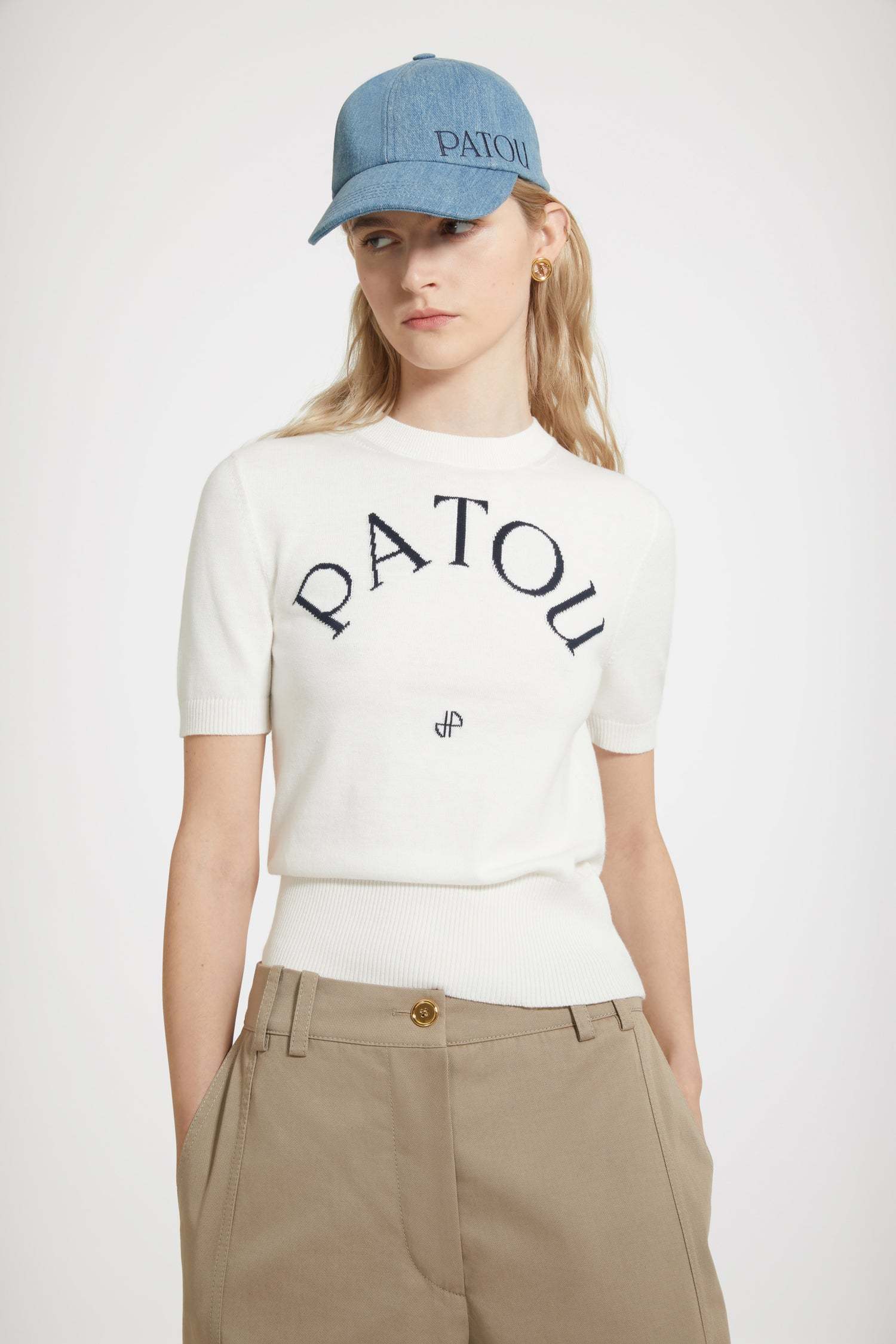 Patou White Logo-jacquard Knitted Top In White