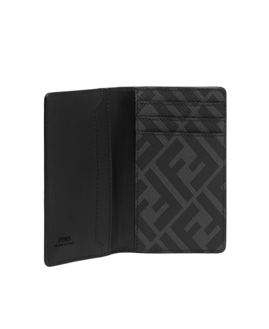 Fendi Leather Military Green Squared Ff Card Case Men In Black
