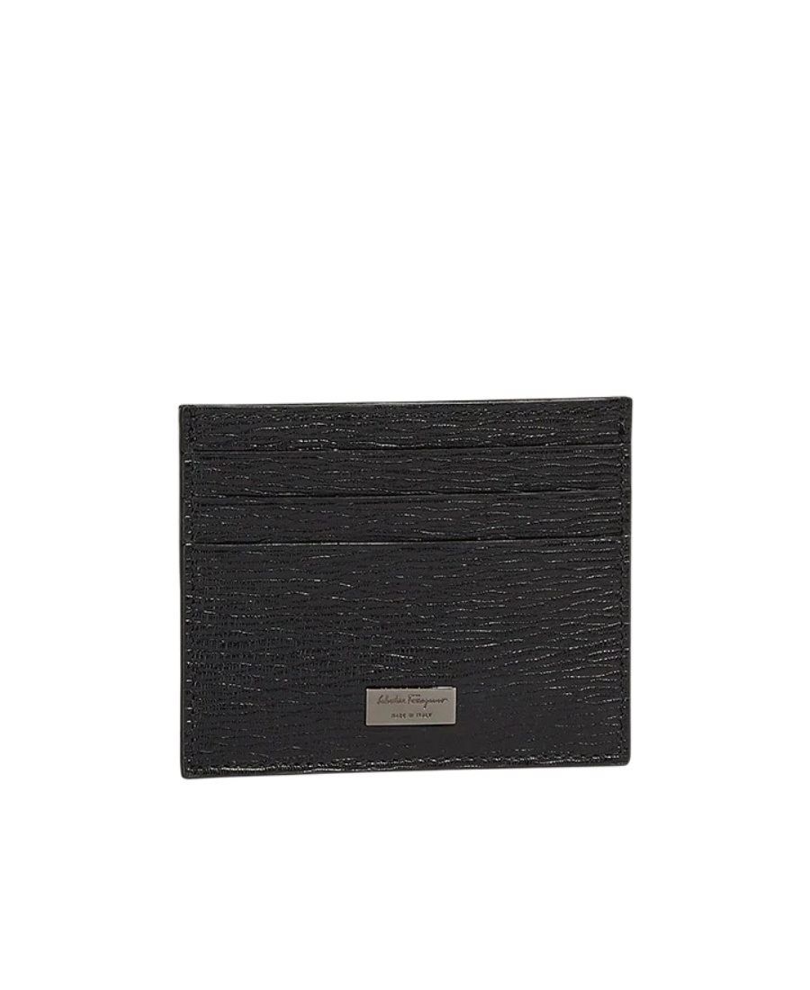 Ferragamo Textured Leather Cardholder In Black