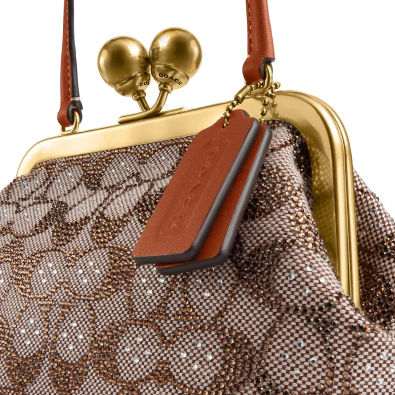 Coach Kisslock Frame Bag 16 In Crystal Signature Jacquard In Brown