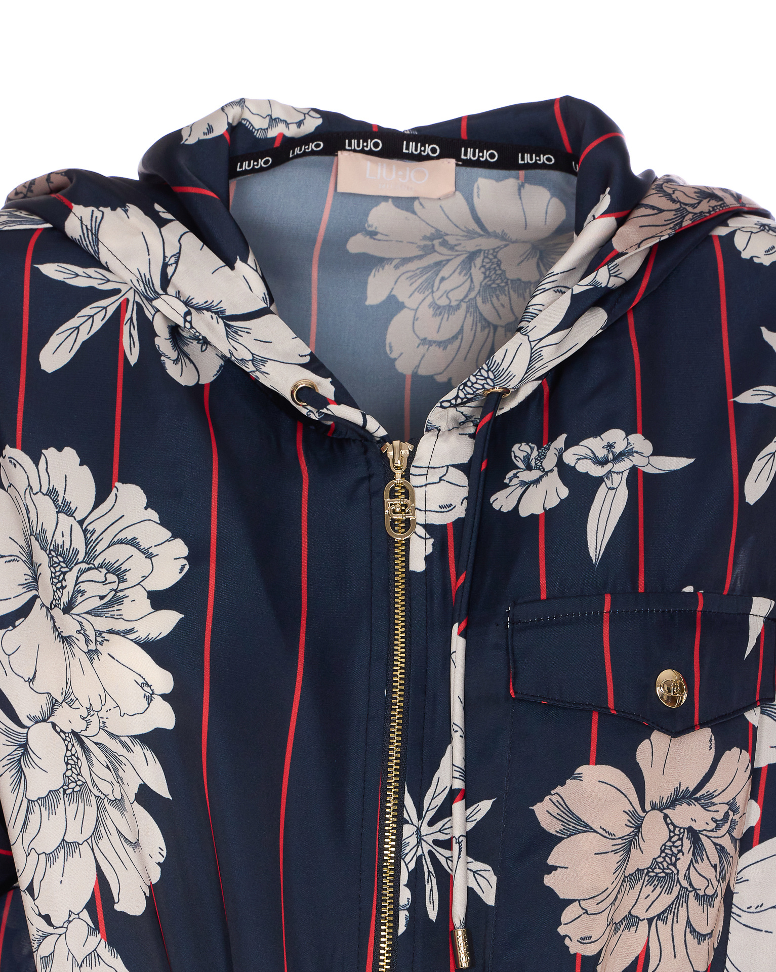 Liu •jo Floral Striped Hooded Vest With Drawstring Waist In Multi-color