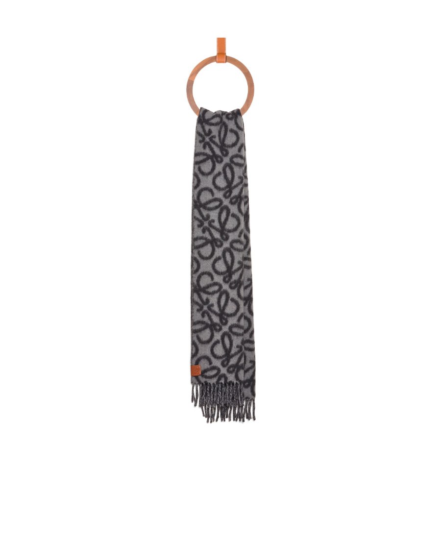 Loewe Double-sided Wool Anagram Scarf In Black