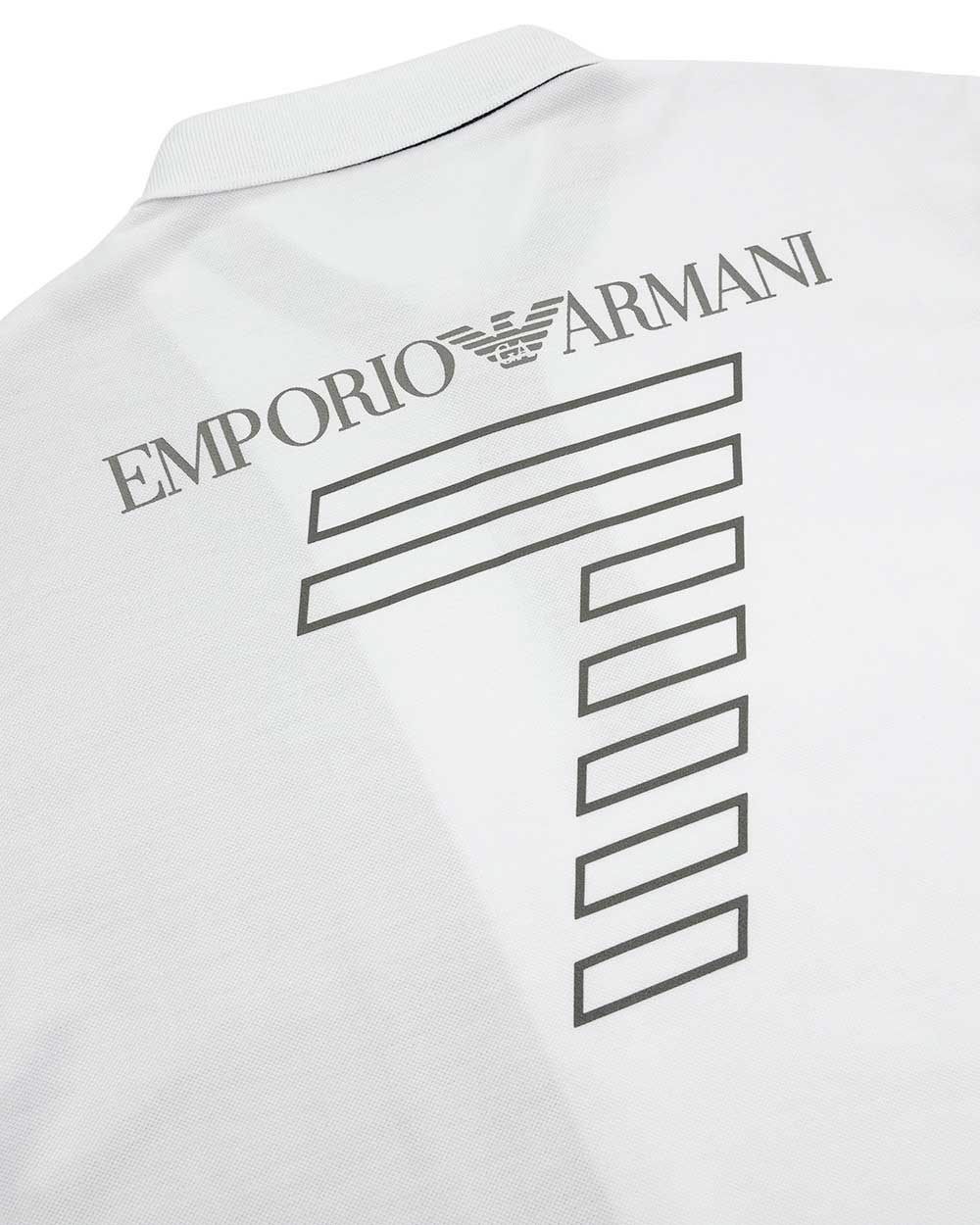 Ea7 Logo Long-sleeved Polo Shirt In White