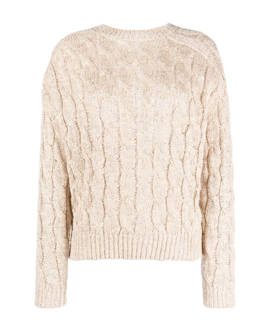 Brunello Cucinelli Linen Cable-knit Pullover With Paillette Detail In Nude