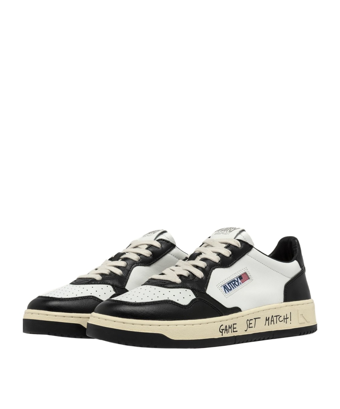 Autry Medalist Low Vintage X Mihara Yasuhiro White And Black Sneakers With Handcrafted Sole In Leather Man In Black