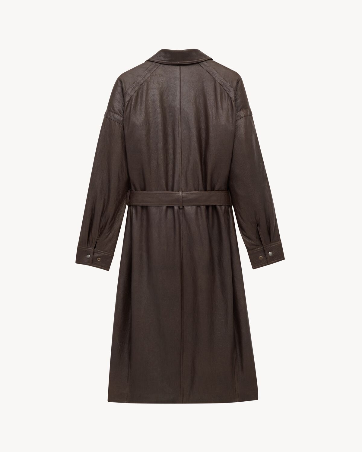 Saint Laurent Long Coat In Bubbled Lambskin In Brown
