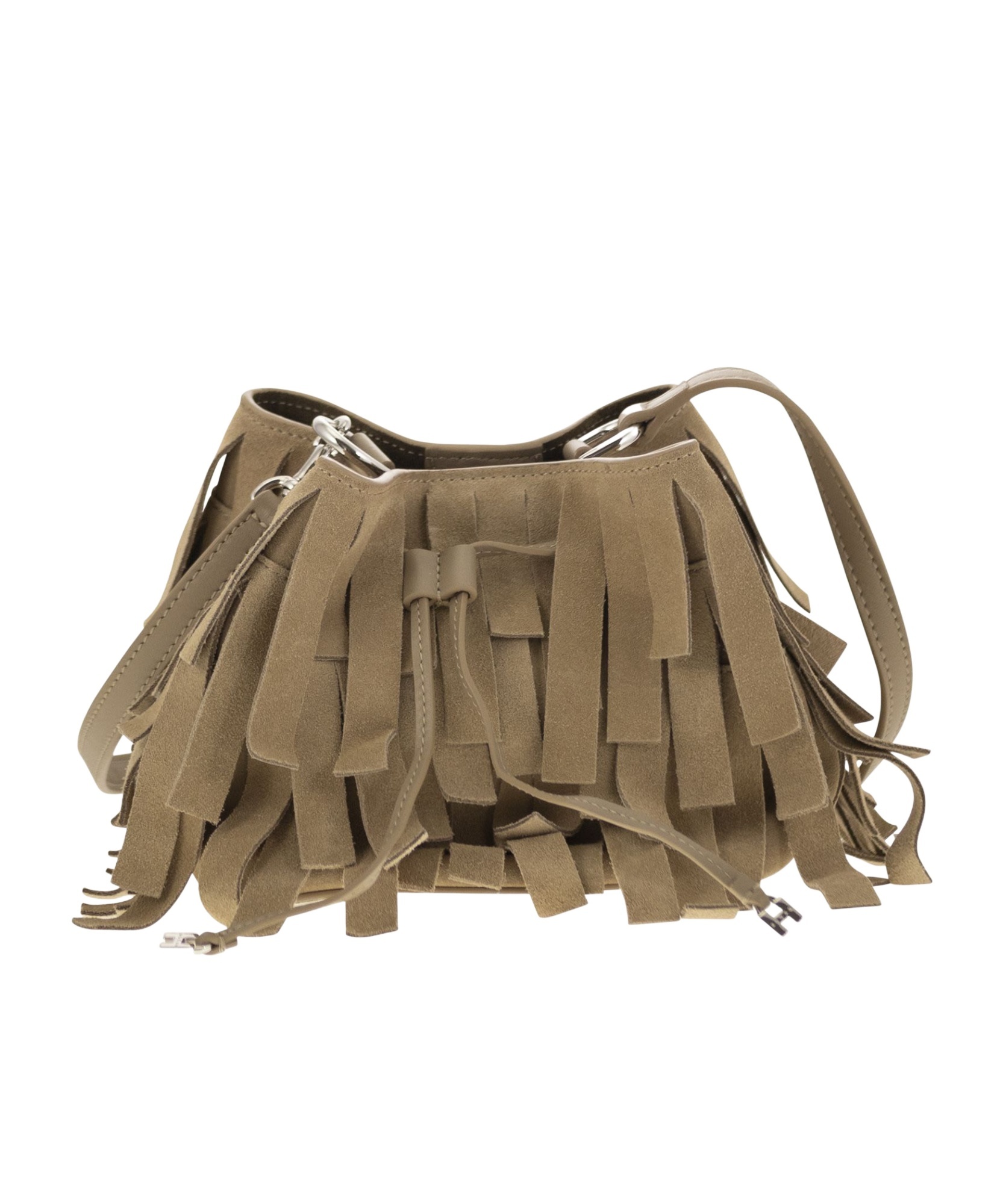 Hogan Hocket Mini Bucket Bag In Suede With Fringe Workmanship In Brown
