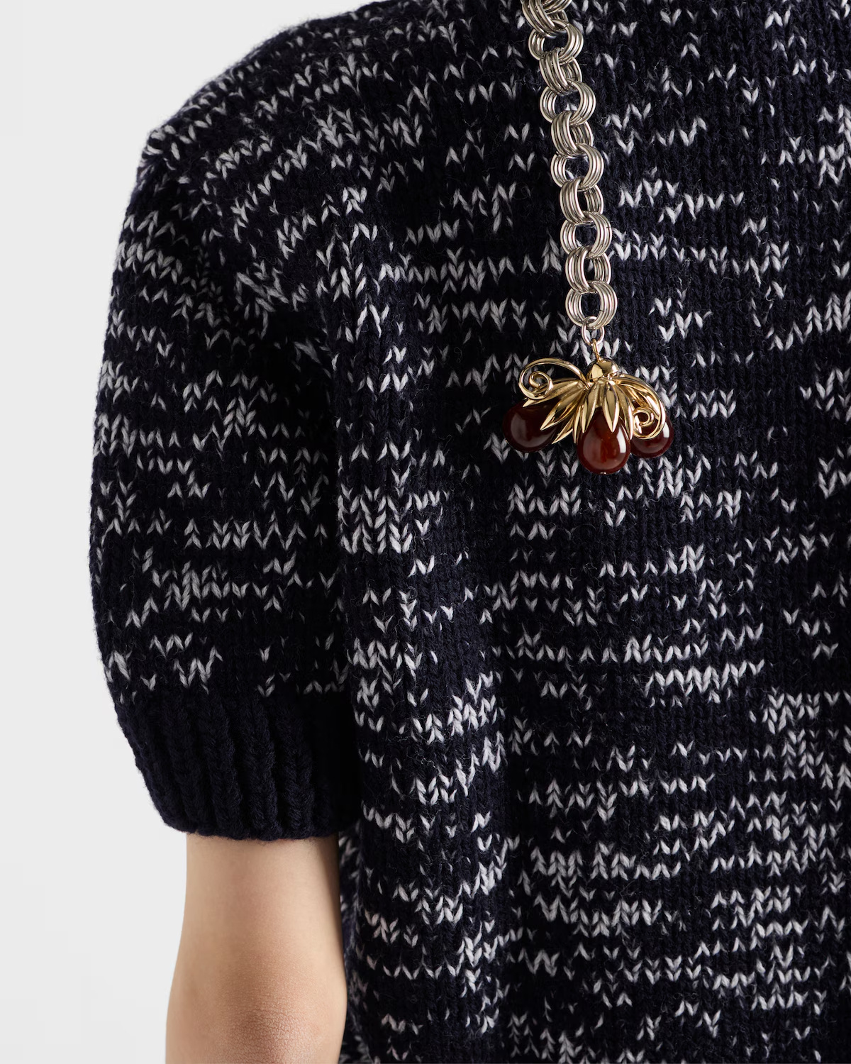 Prada Short-sleeve Pendant-embellished Sweater In Black