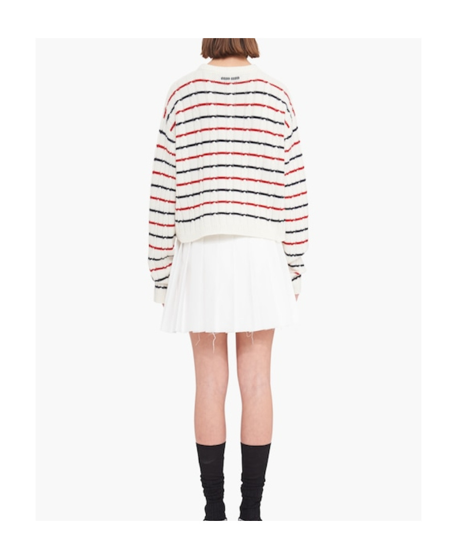 Miu Miu Striped Cable-knit Jumper In White