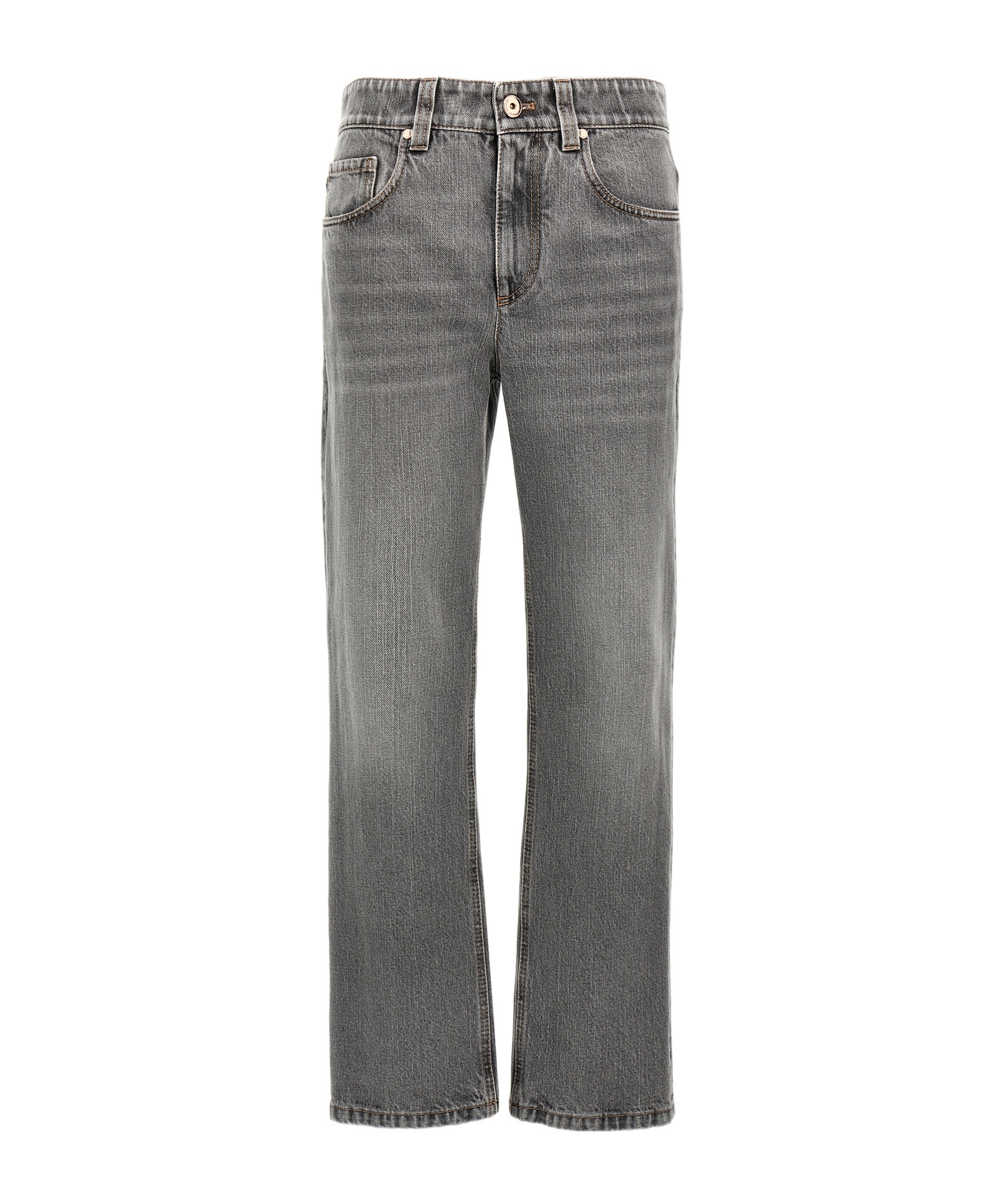 Brunello Cucinelli Looped Waistband Five Pockets Contrast Stitching In Gray