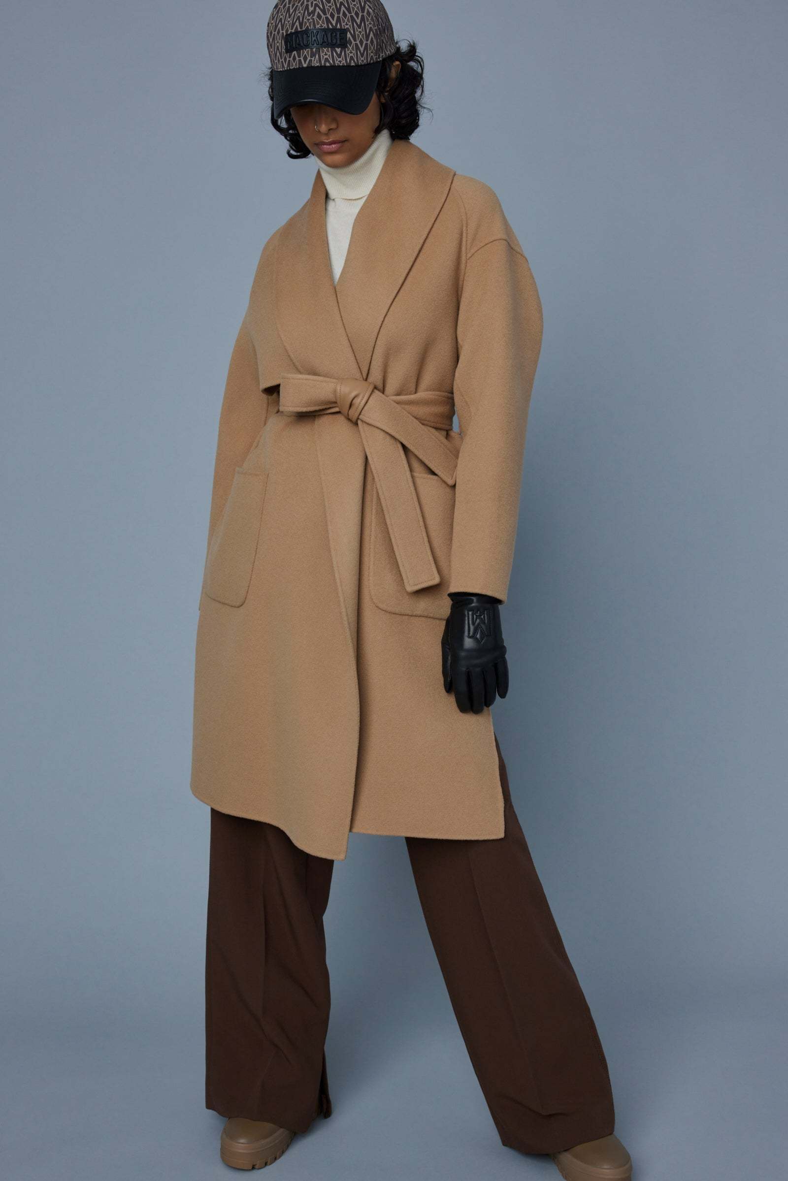 Mackage Belted Wrap Coat In Brown