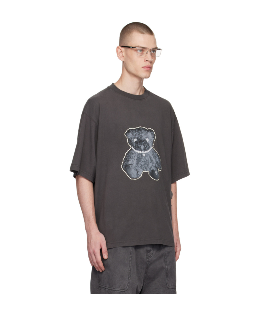 We11 Done Gray Pearl Necklace Teddy T-shirt In Black